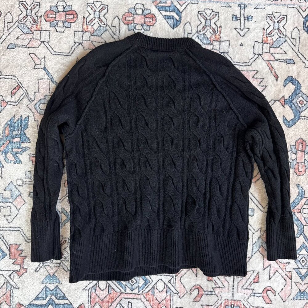 Aerie Women's Black Cable Knit Oversized Crewneck Sweater - size XXS - Picture 4 of 4